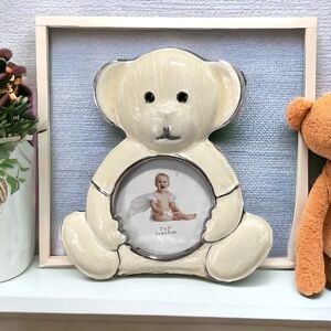 Silver Plated TEDDY BEAR White Silver Photo Frame Tabletop Child’s Picture Frame